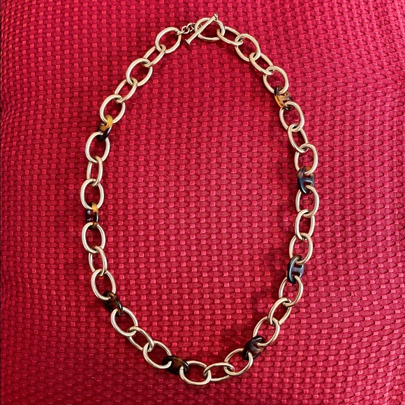 Lauren Ralph Lauren Retro Tortoise & Gold Chain Link Vintage 90s Necklace - Picture 1 of 2